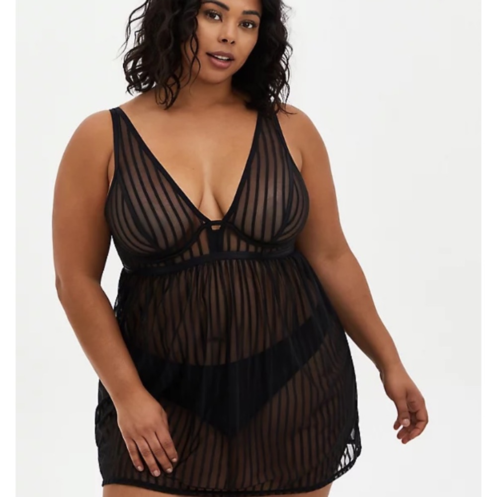 BLACK STRIPED MESH UNDERWIRE BABYDOLL